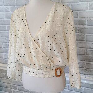 Francesca’s Ivory Black Dot Cropped Balloon Sleeve Blouse XL NWT Cottage